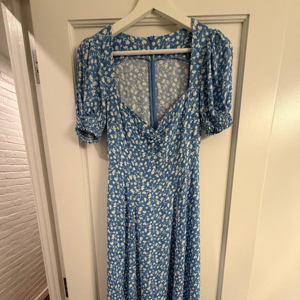 Reformation Lacy Dress, Blue and White Floral Midi Dress, size US 4 - Picture 2 of 9